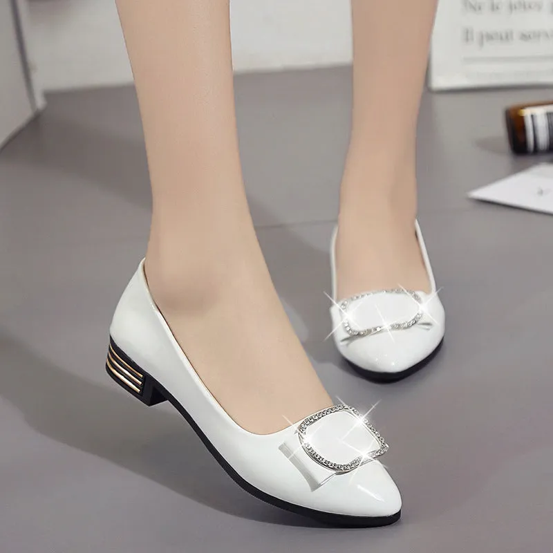 Rhinestone square buckle bow flat shoes - Women's shoes