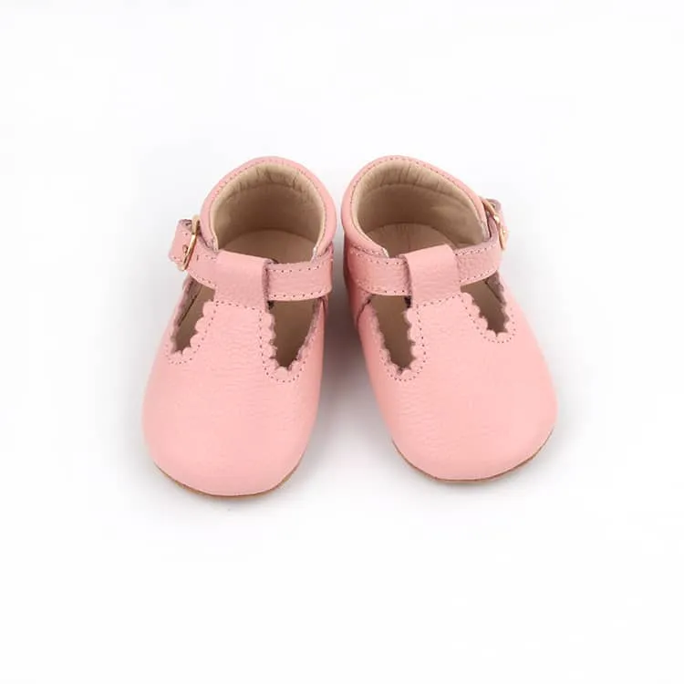 Riley T-Straps - Peony Pink Scalloped