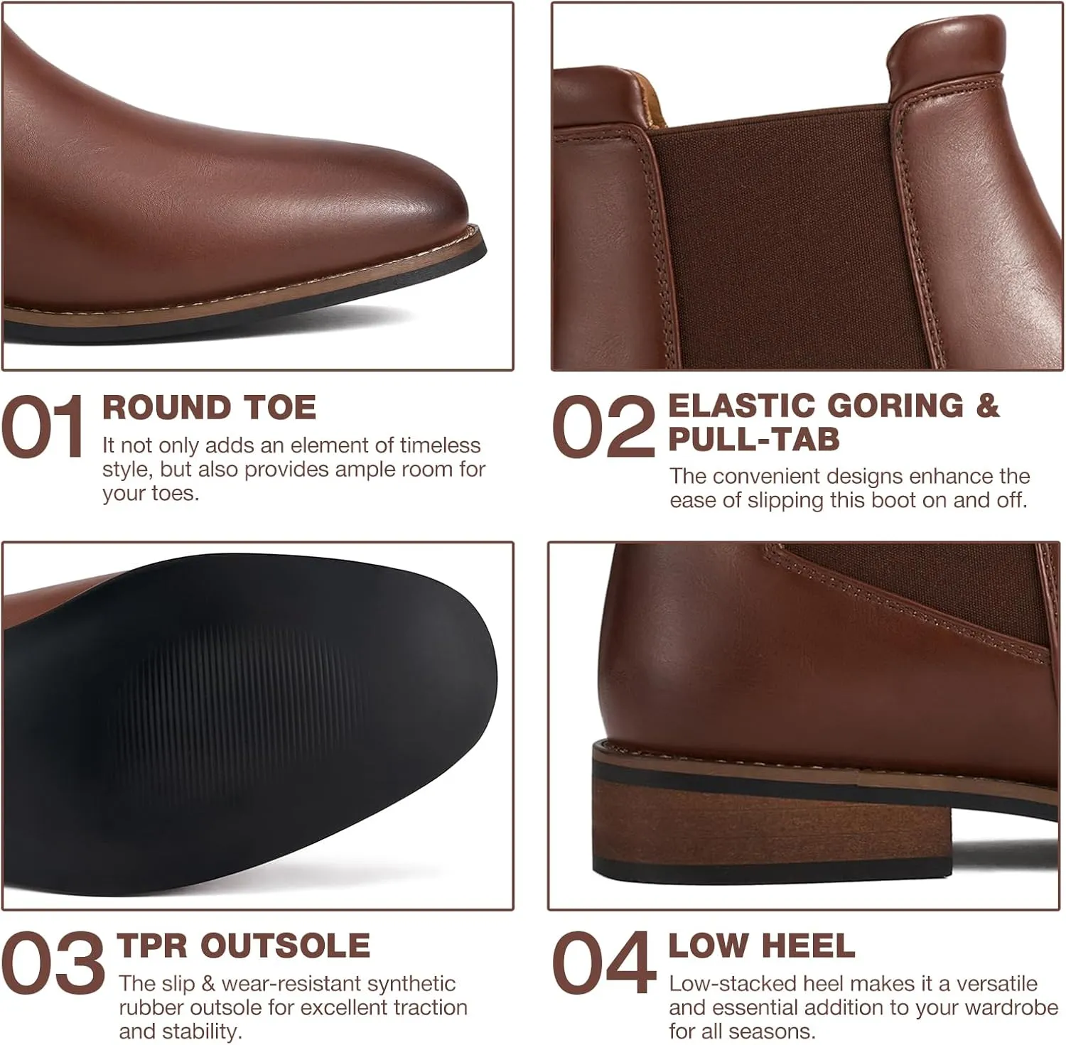 Rollda Mens Chelsea Boots Casual Ankle Boots Dress Boots Elastic Slip on Boots for Men