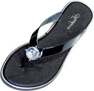 Sandwiched Herringbone Women's Slippers with Rhinestone Beach Shoes Flat Furry House Slippers for Women Closed Toe