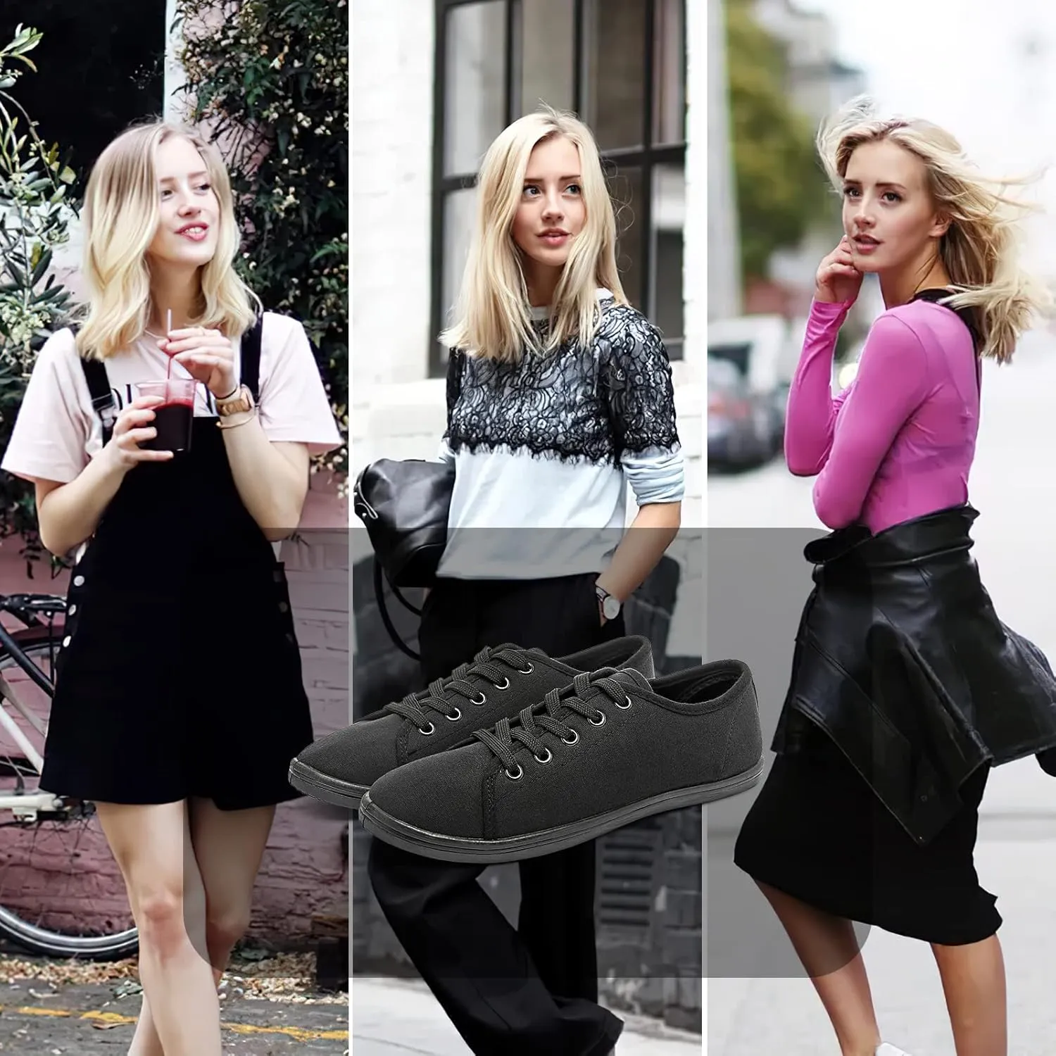 Shupua Women's Casual Canvas Sneakers, White, Lace Up Flats