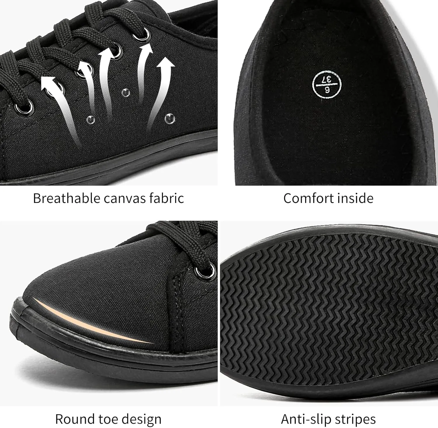 Shupua Women's Casual Canvas Sneakers, White, Lace Up Flats