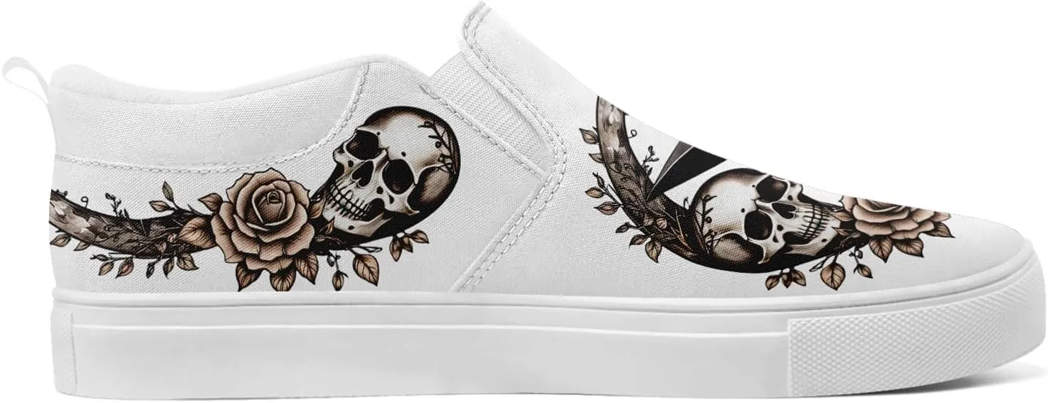 Skull Canvas Slip on Shoes Fashion Sneakers Loafers Casual Walking Shoes for Men Women