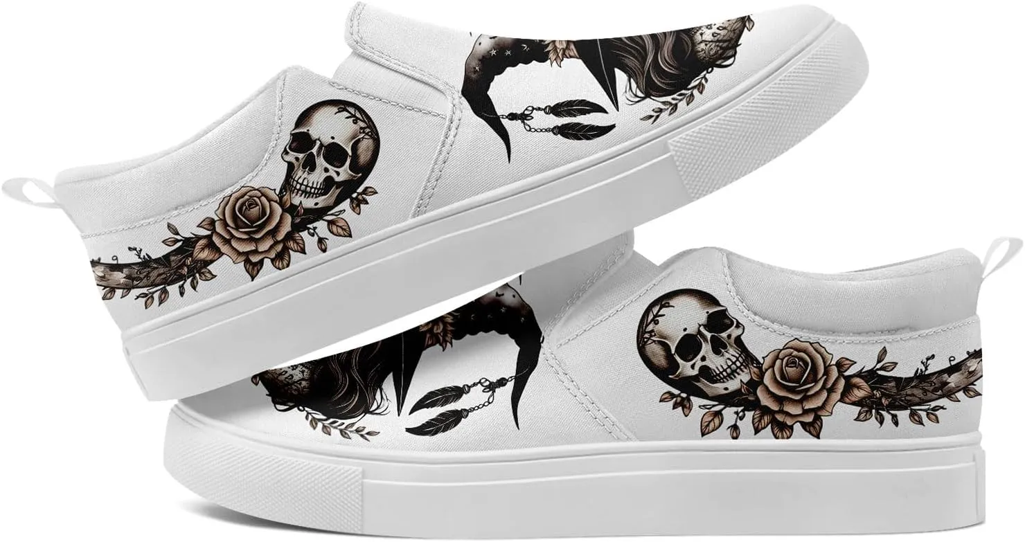 Skull Canvas Slip on Shoes Fashion Sneakers Loafers Casual Walking Shoes for Men Women