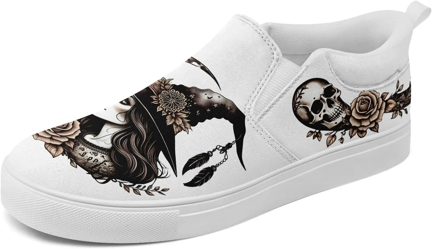 Skull Canvas Slip on Shoes Fashion Sneakers Loafers Casual Walking Shoes for Men Women