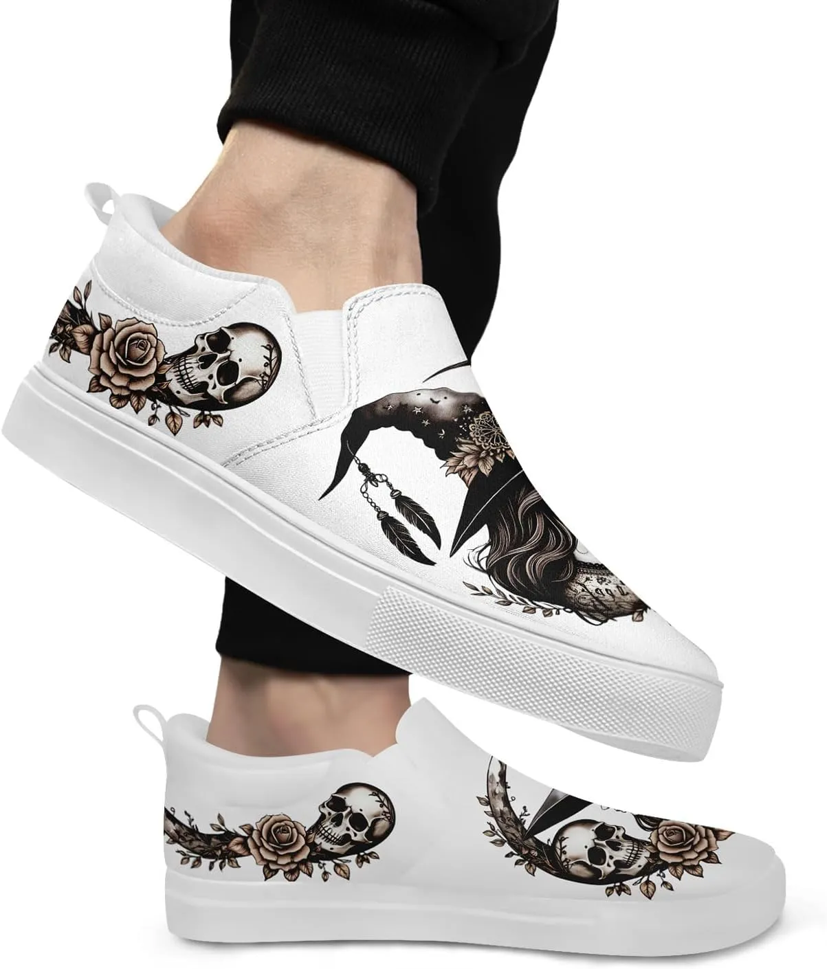 Skull Canvas Slip on Shoes Fashion Sneakers Loafers Casual Walking Shoes for Men Women
