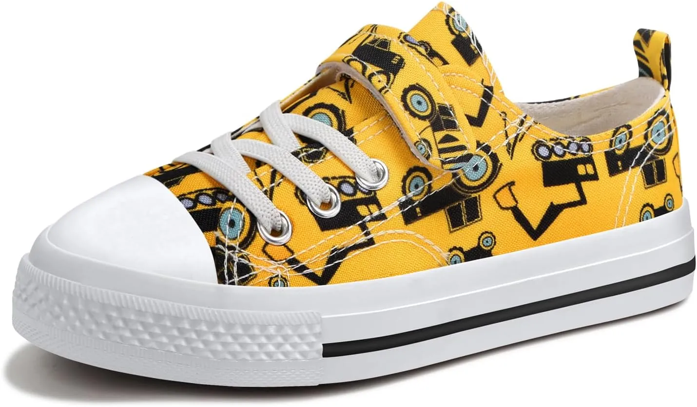 Toddler Boys Girls Slip On Canvas Sneakers Cartoon Dinasour Printed Little Kid Unisex Adjustable Strap Walking Shoes Lazy Shoes with Hook and Loops