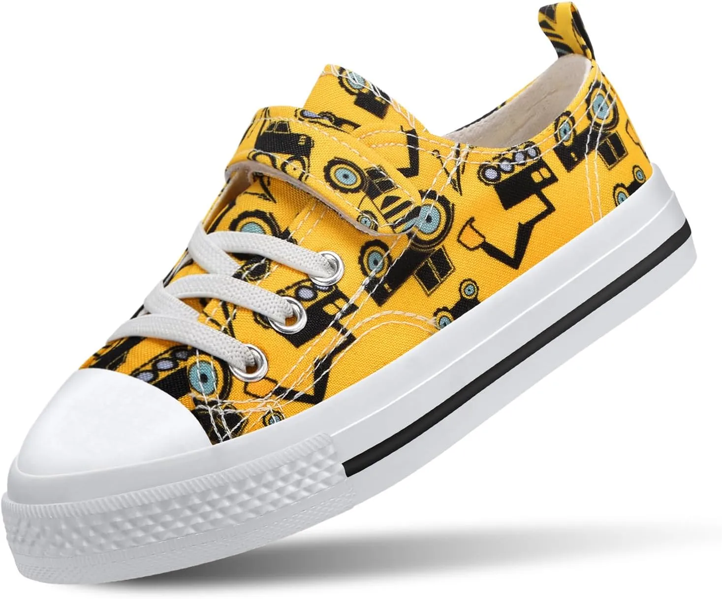 Toddler Boys Girls Slip On Canvas Sneakers Cartoon Dinasour Printed Little Kid Unisex Adjustable Strap Walking Shoes Lazy Shoes with Hook and Loops