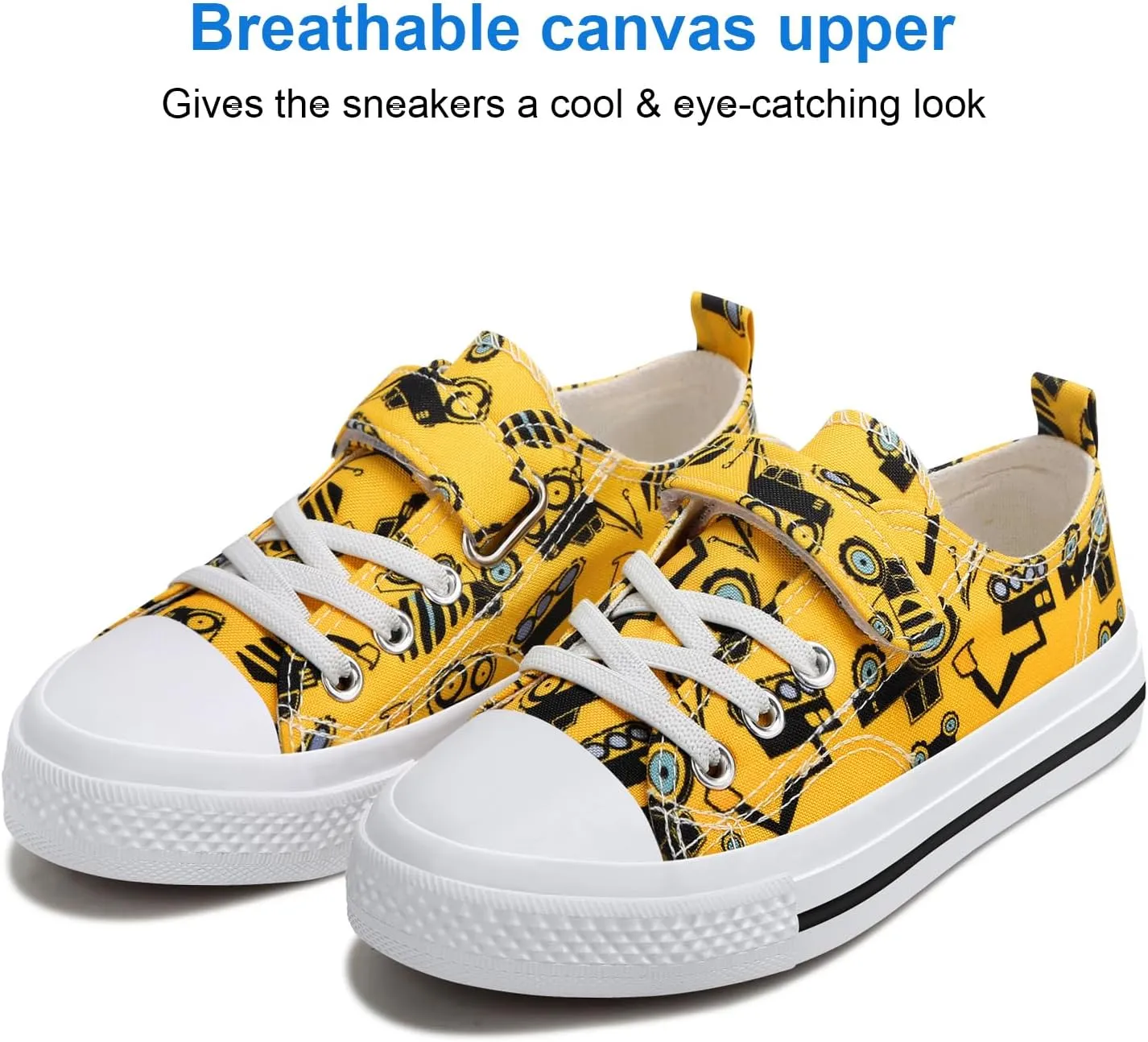 Toddler Boys Girls Slip On Canvas Sneakers Cartoon Dinasour Printed Little Kid Unisex Adjustable Strap Walking Shoes Lazy Shoes with Hook and Loops