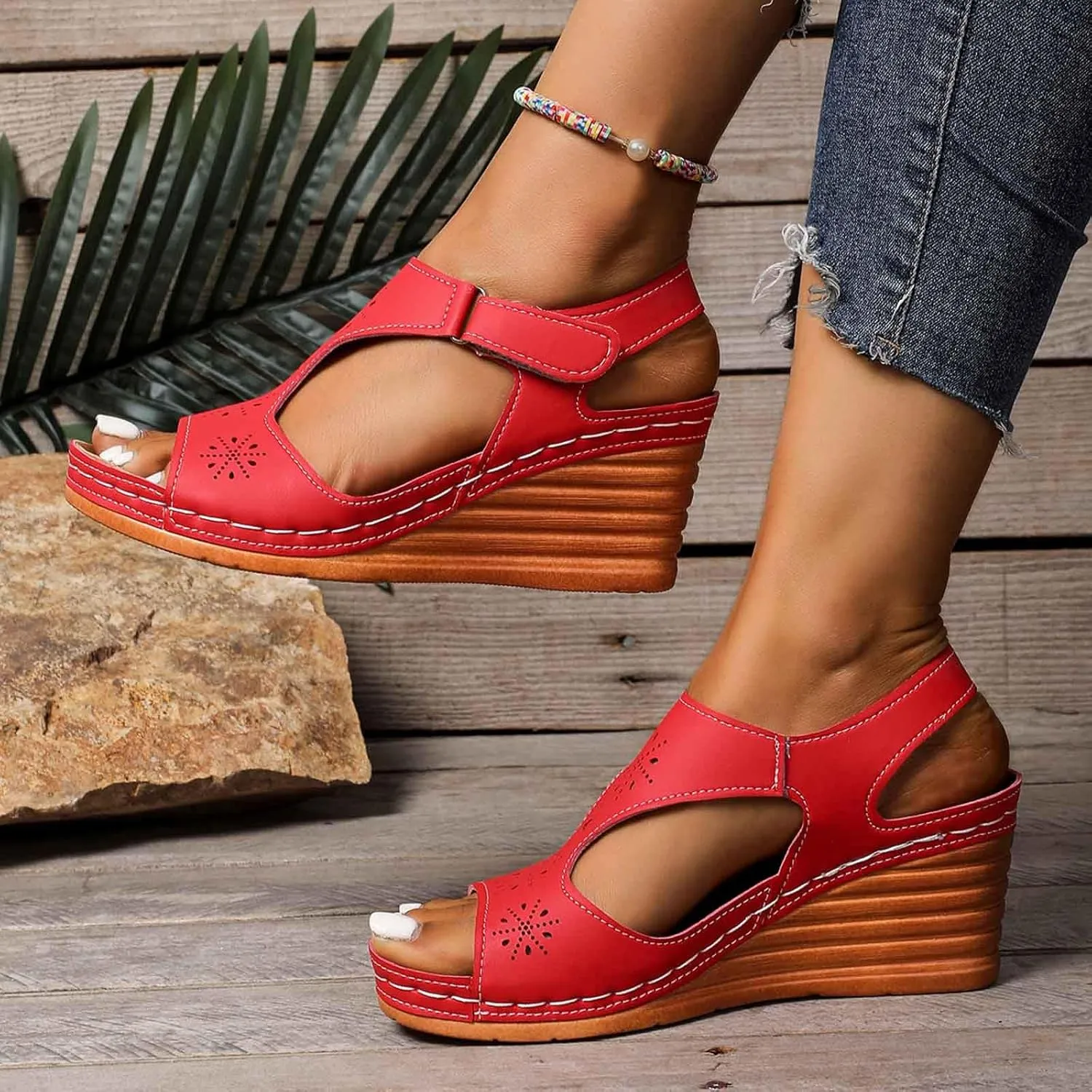 Wedge Sandals Women Closed Toe Comfortable with Massage Function Platform Sandals Wedding Sandals for Women