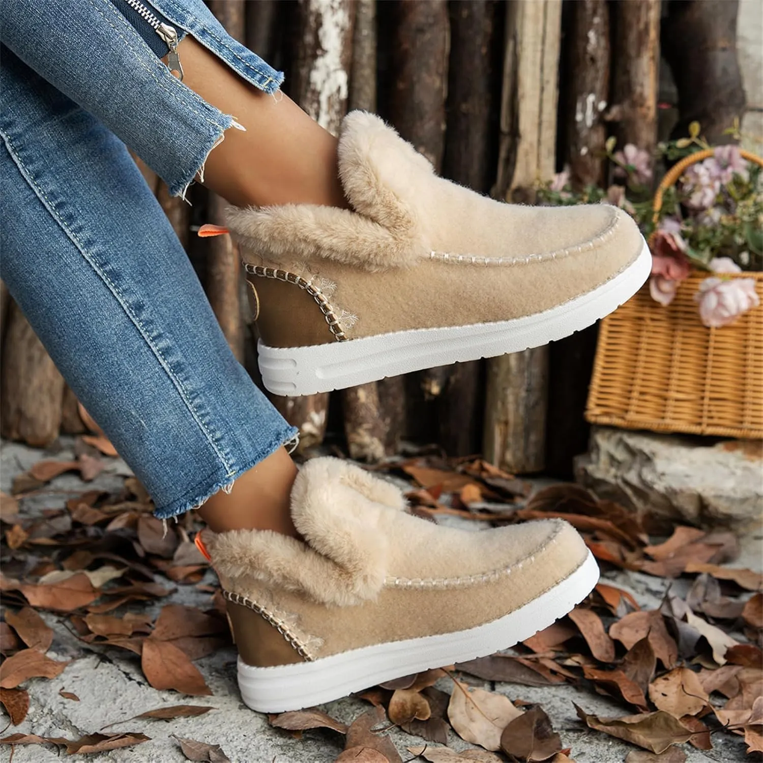 Winter Boots For Women 2024 Dressy Snow Boots Warm Ankle Booties Slip On Fur Lined Comfortable Fashion Loafers Shoes