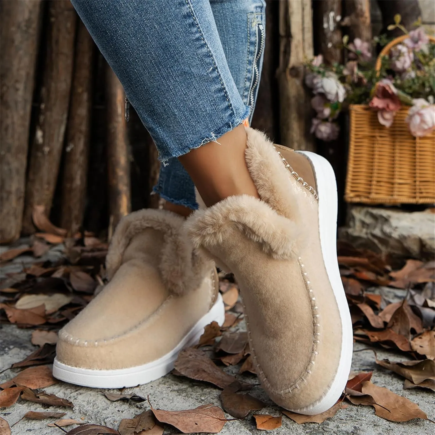 Winter Boots For Women 2024 Dressy Snow Boots Warm Ankle Booties Slip On Fur Lined Comfortable Fashion Loafers Shoes