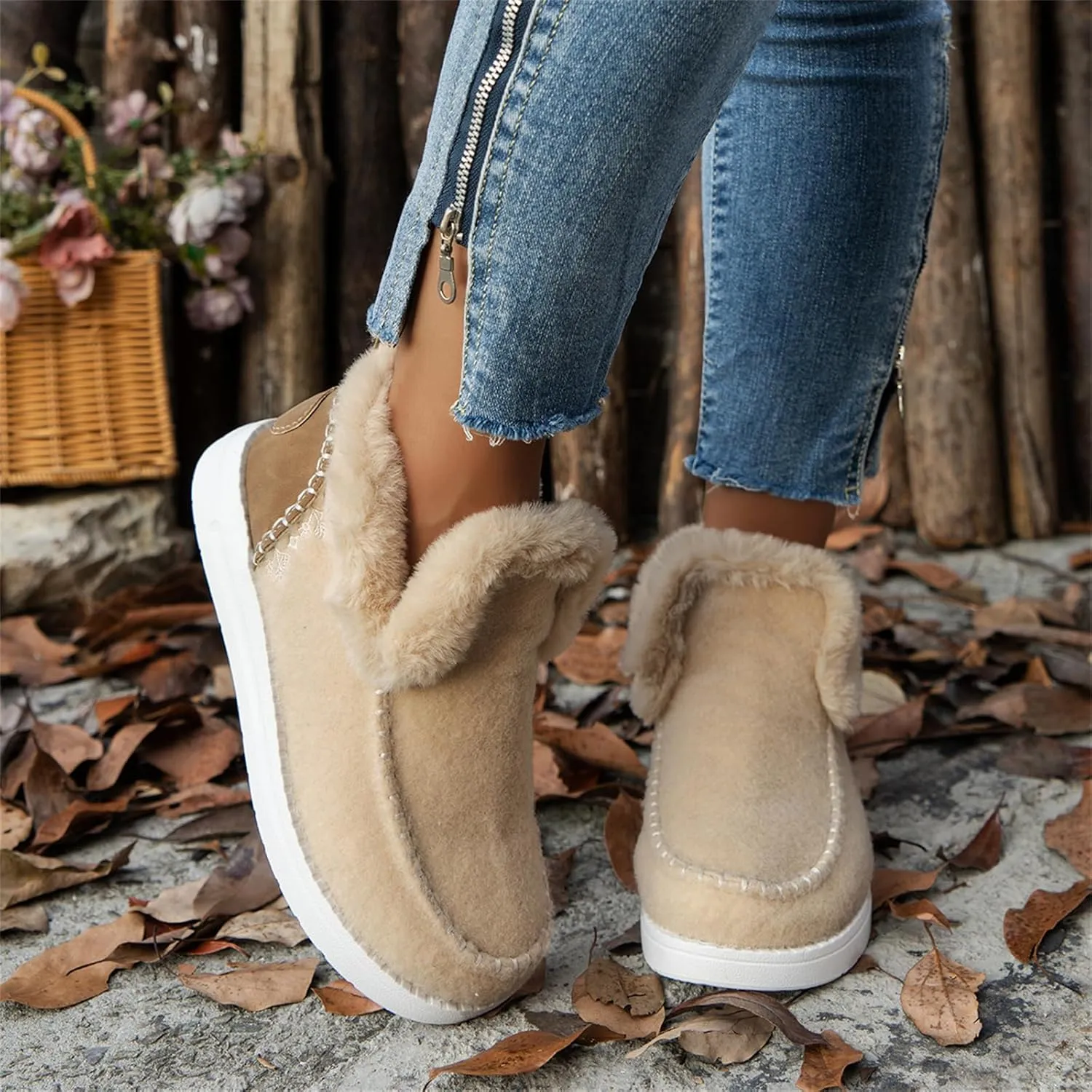 Winter Boots For Women 2024 Dressy Snow Boots Warm Ankle Booties Slip On Fur Lined Comfortable Fashion Loafers Shoes