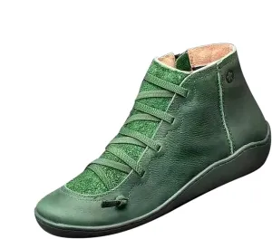 Women Casual Flat Booties Shoes Lace Up Comfort Walking Boots Solid Leather Ankle Bootie Lightweight Sneakers
