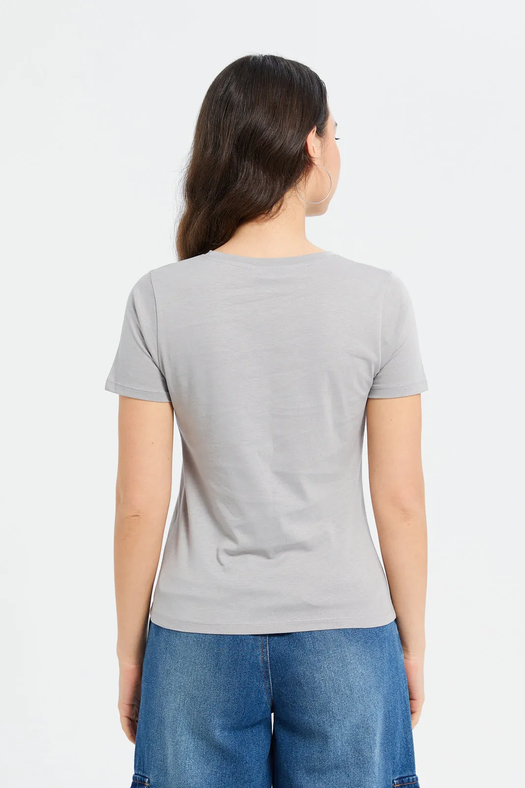 Women Grey Foil Printed T-Shirt