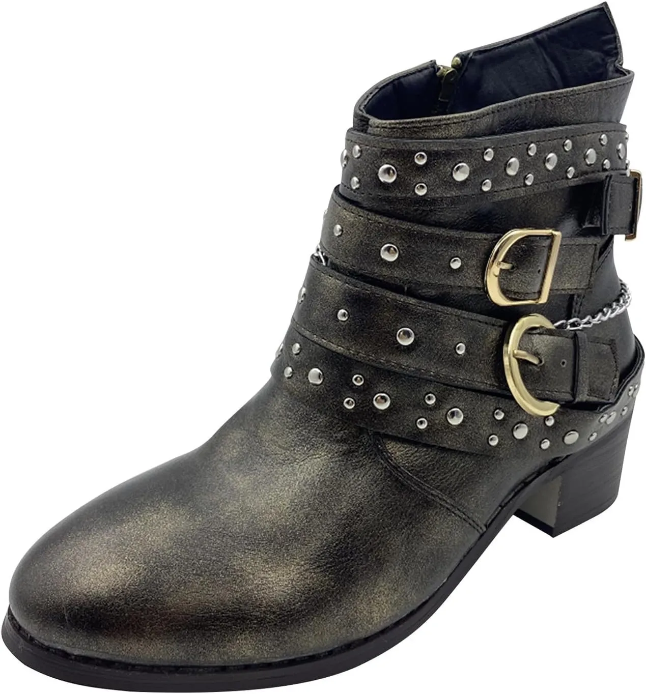 Women Vintage Western Cowboy Boots Chunky Low Heel Cowgirl Ankle Booties Motorcycle Leather Bootie Shoes
