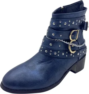 Women Vintage Western Cowboy Boots Chunky Low Heel Cowgirl Ankle Booties Motorcycle Leather Bootie Shoes