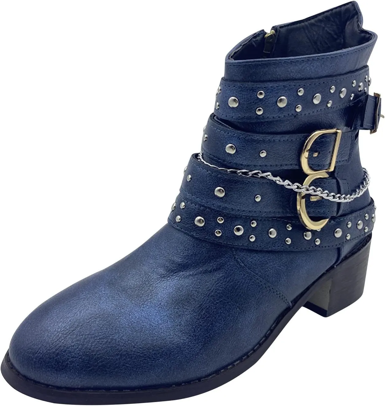 Women Vintage Western Cowboy Boots Chunky Low Heel Cowgirl Ankle Booties Motorcycle Leather Bootie Shoes