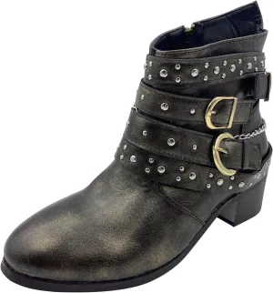 Women Vintage Western Cowboy Boots Chunky Low Heel Cowgirl Ankle Booties Motorcycle Leather Bootie Shoes
