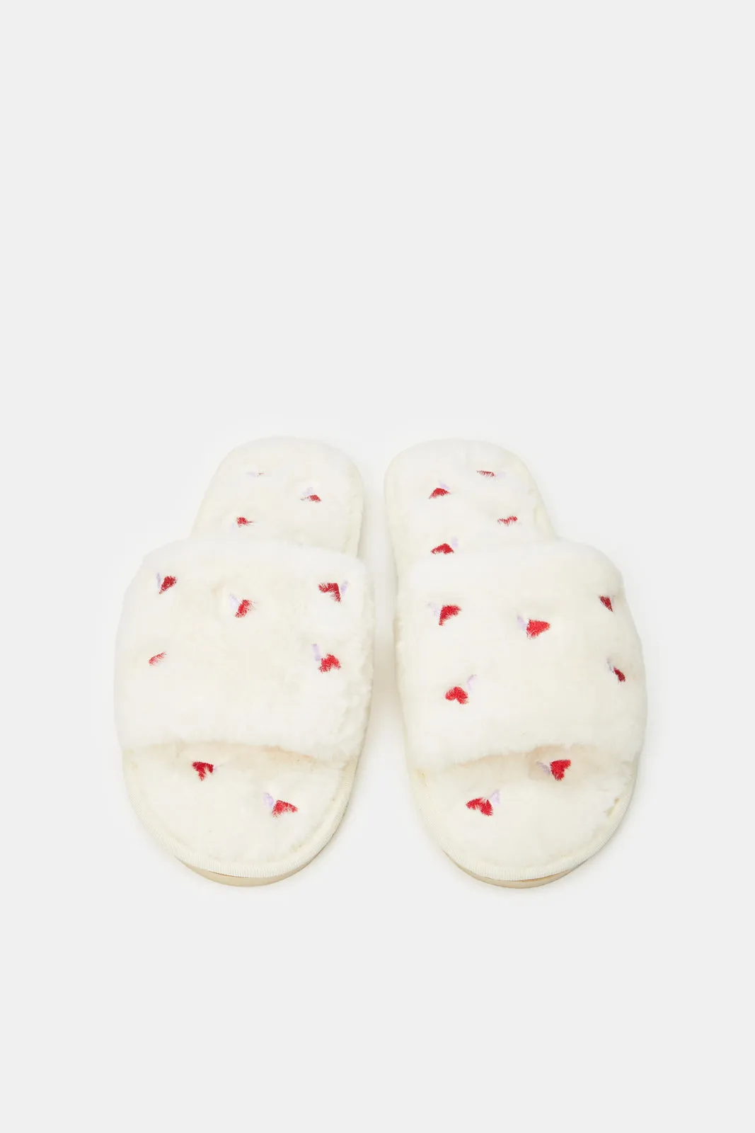 Women White Embroidered Slipper