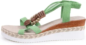 Women's Bohemian Fabric Wedge Sandals Summer Casual Beach Shoes with 5cm Heel for Jeans Outfits