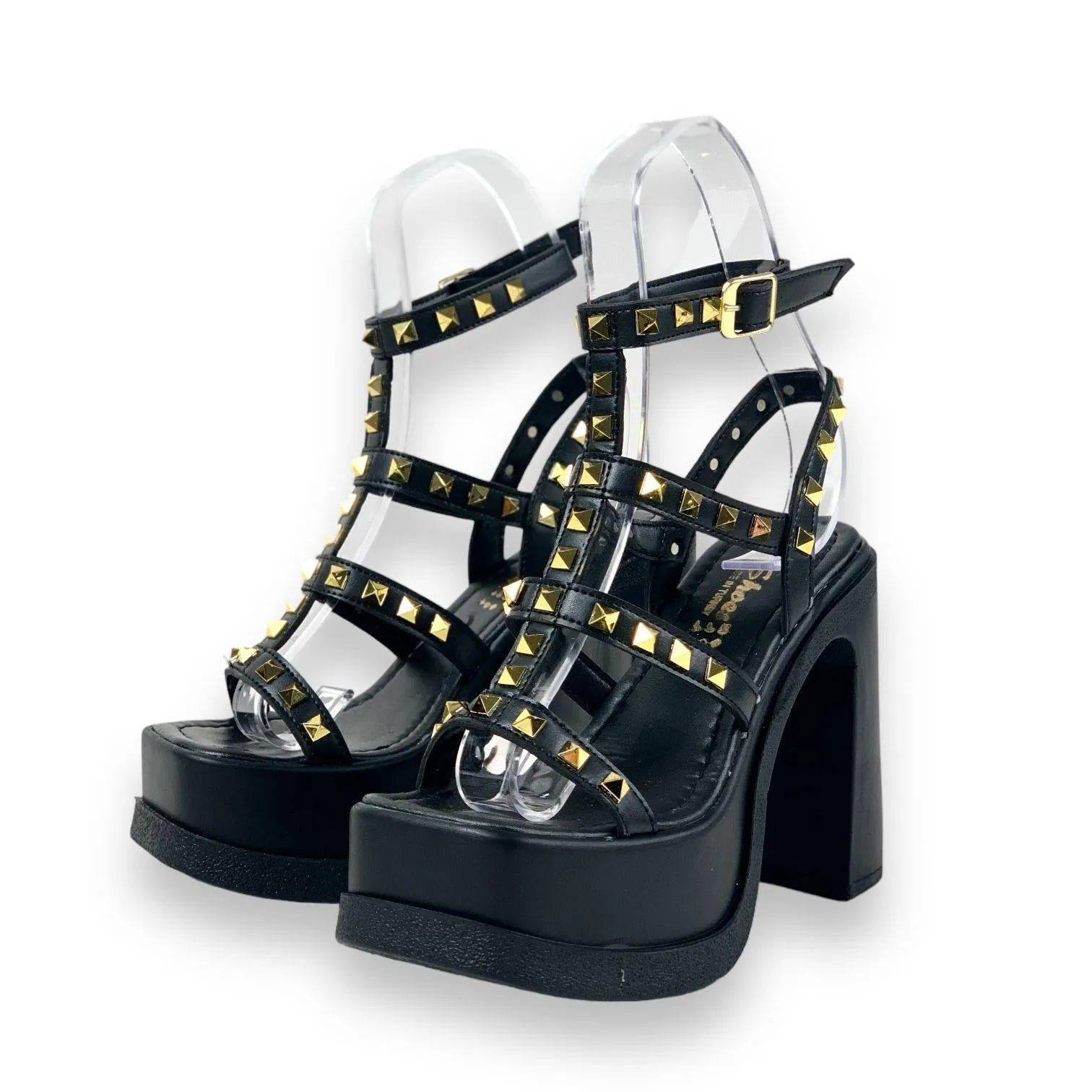 Women's Bonke Black Stone Gladiator Sandals 15 cm Heel