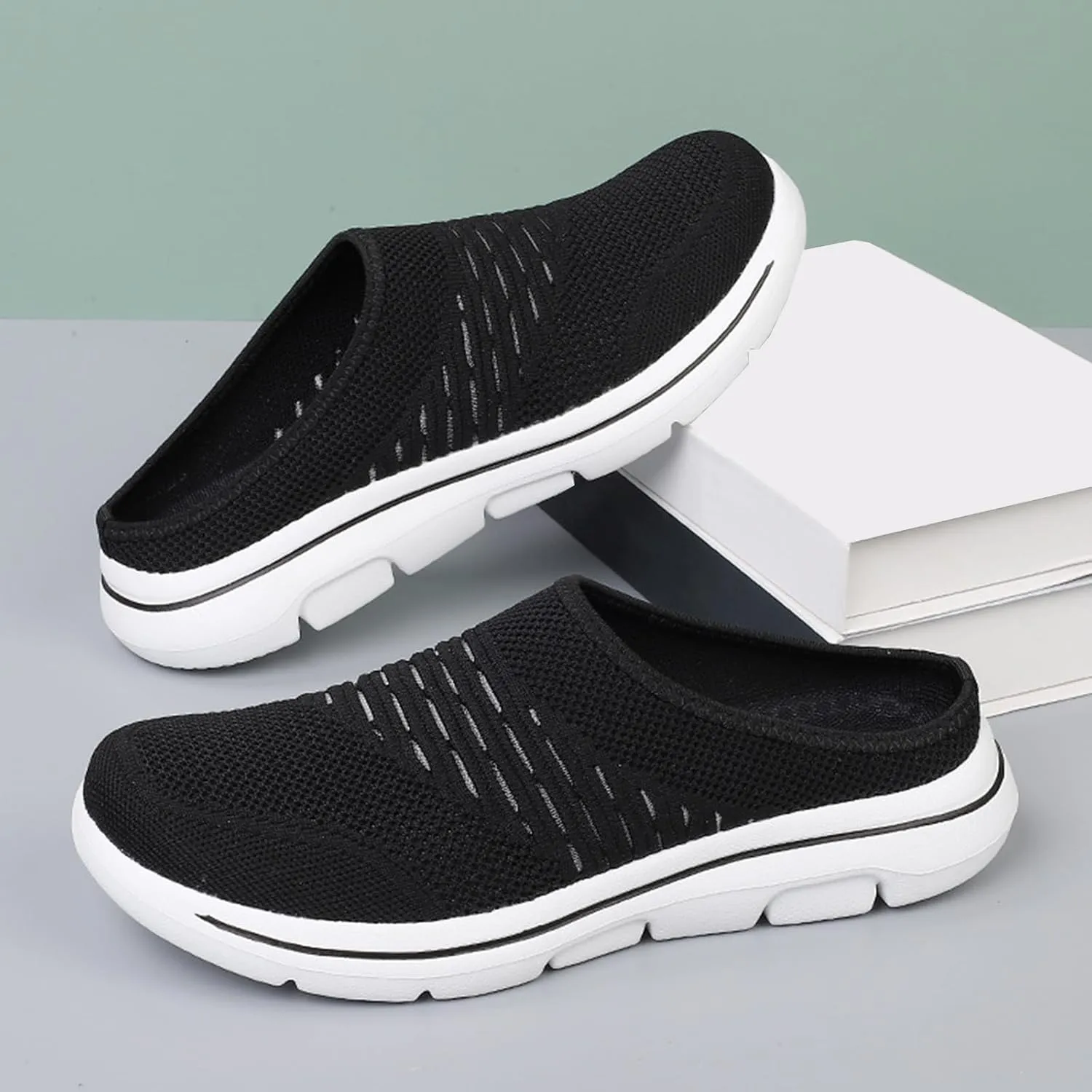 Womens Breathable Mesh Walking Mules Lightweight Breathable Slippers Mesh Slip-on Mule Shoes Orthopedic Closed Toe Sandal