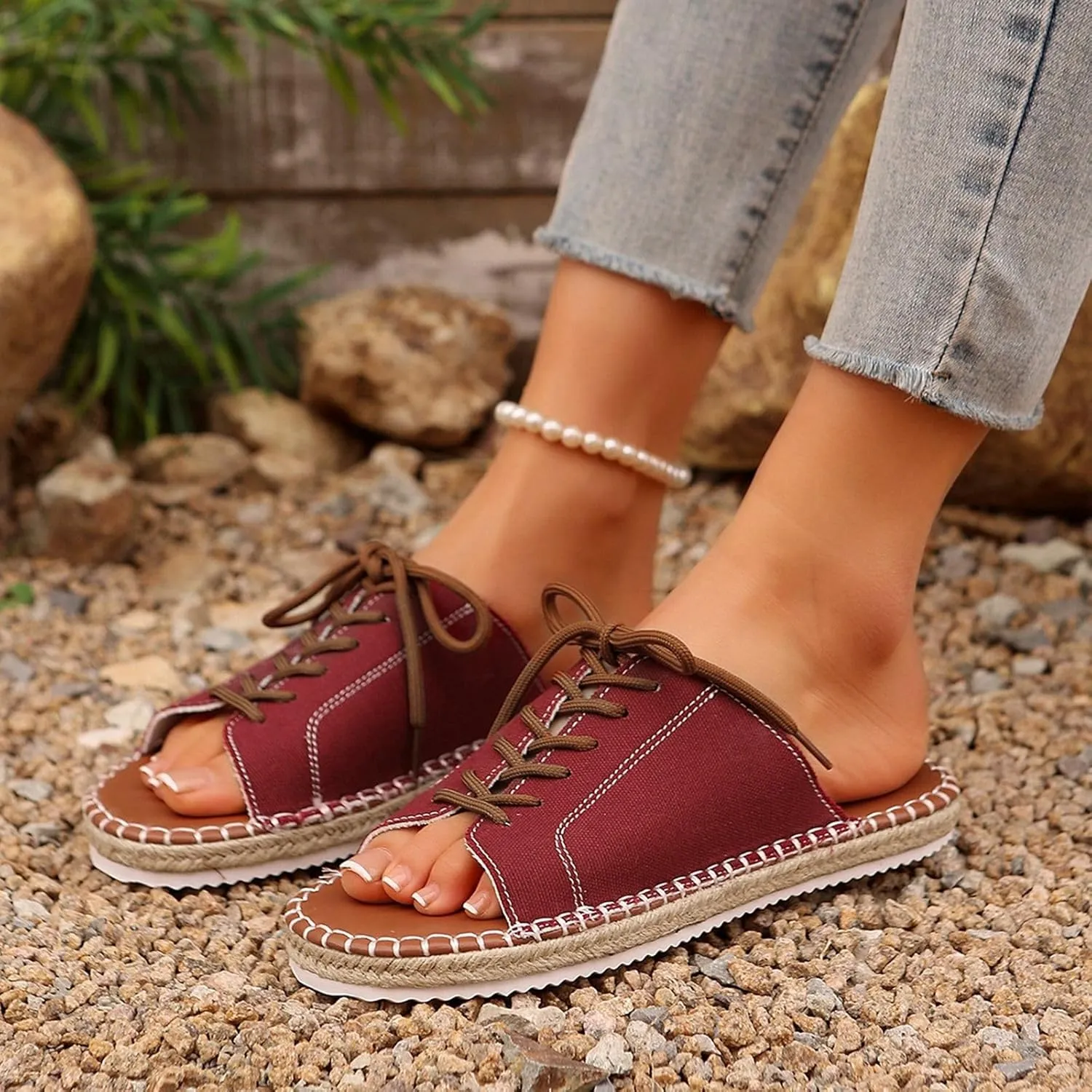 Women's Casual Flat Sandals Open Toe Strappy Comfortable Walking Shoes for Daily Wear Summer Beach Slip On Ankle