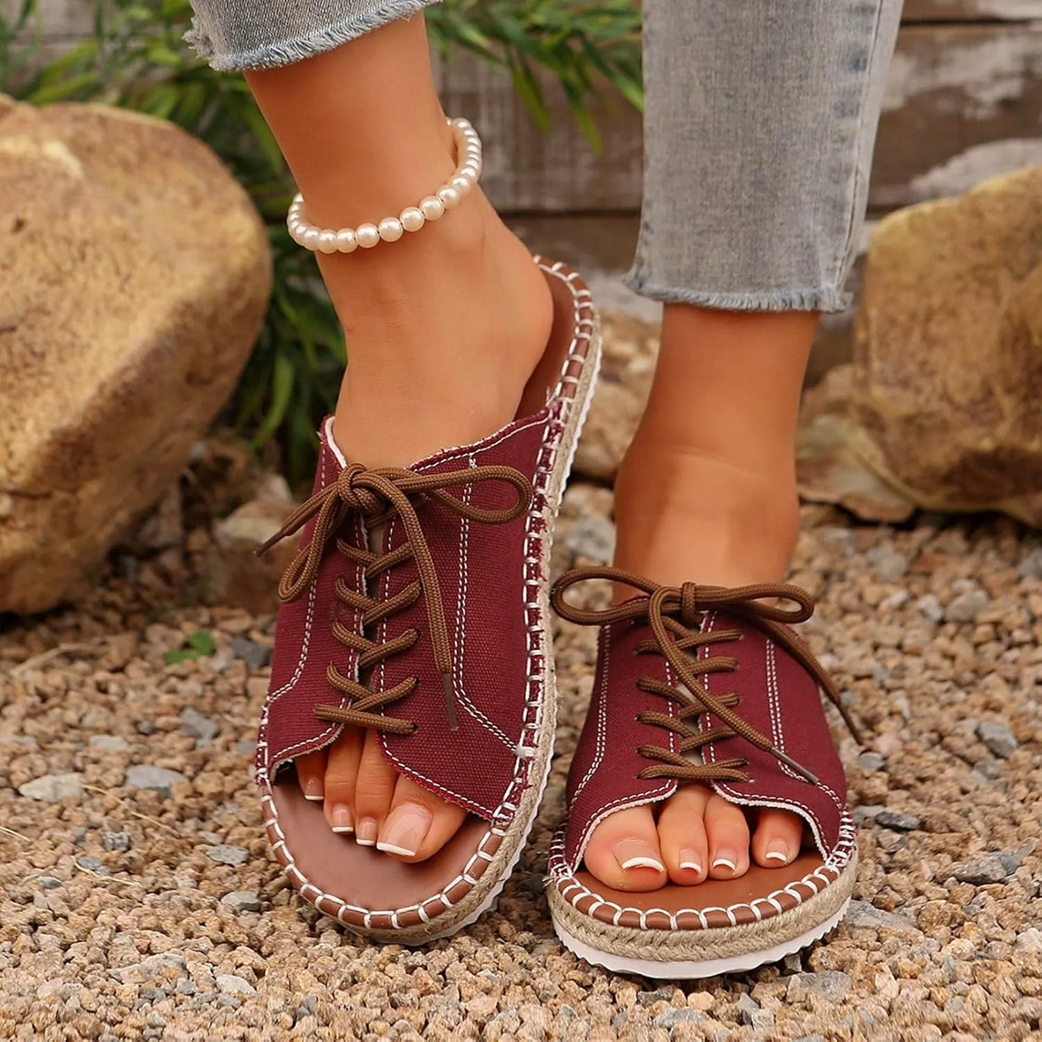 Women's Casual Flat Sandals Open Toe Strappy Comfortable Walking Shoes for Daily Wear Summer Beach Slip On Ankle
