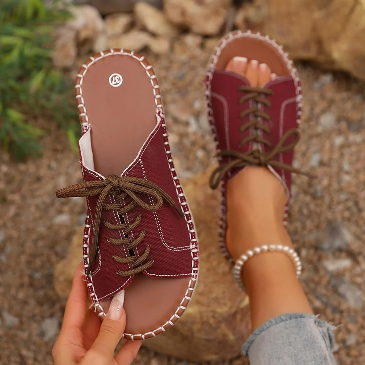 Women's Casual Flat Sandals Open Toe Strappy Comfortable Walking Shoes for Daily Wear Summer Beach Slip On Ankle
