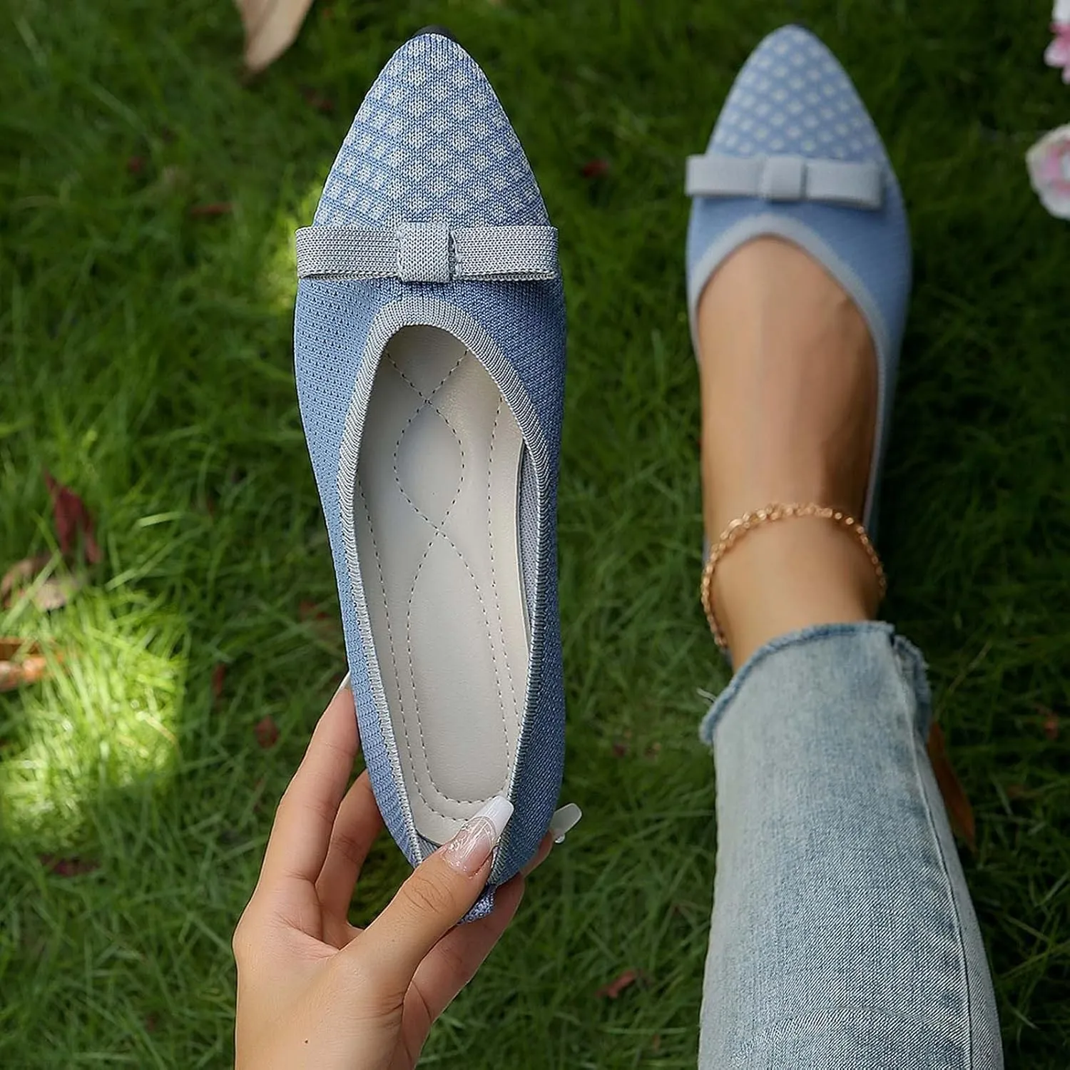 Women's Casual Pointed Toe Comfortable Slip On Ballet Shoes for Daily Wear with Skirt Outfits Spring Summer