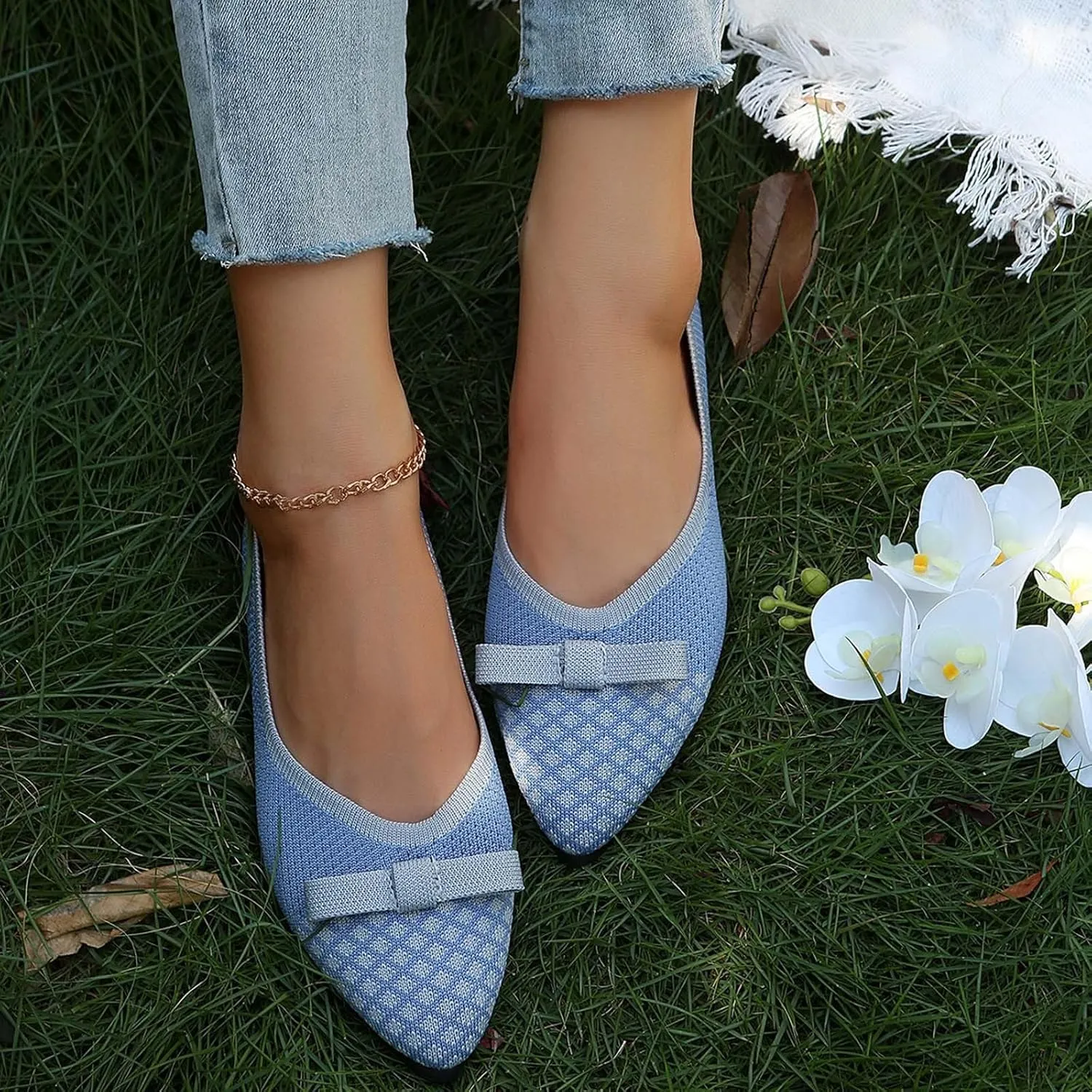 Women's Casual Pointed Toe Comfortable Slip On Ballet Shoes for Daily Wear with Skirt Outfits Spring Summer