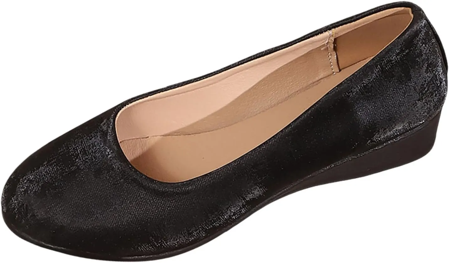 Women's Casual Shoes for Everyday Wear Sleek Satin Design Closed Toe and Heel Comfortable Wedge Wide Summer Shoe