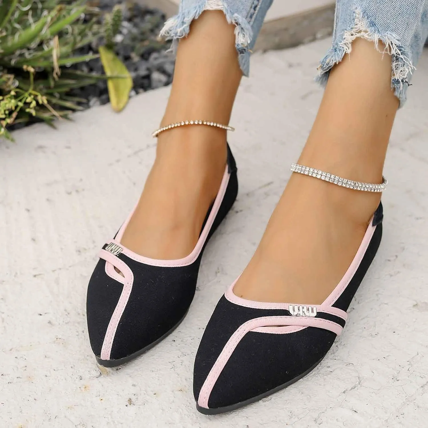 Women's Casual Slip On Ballet Comfortable Lightweight Soft Breathable Walking Shoes for Daily Wear with -Slip