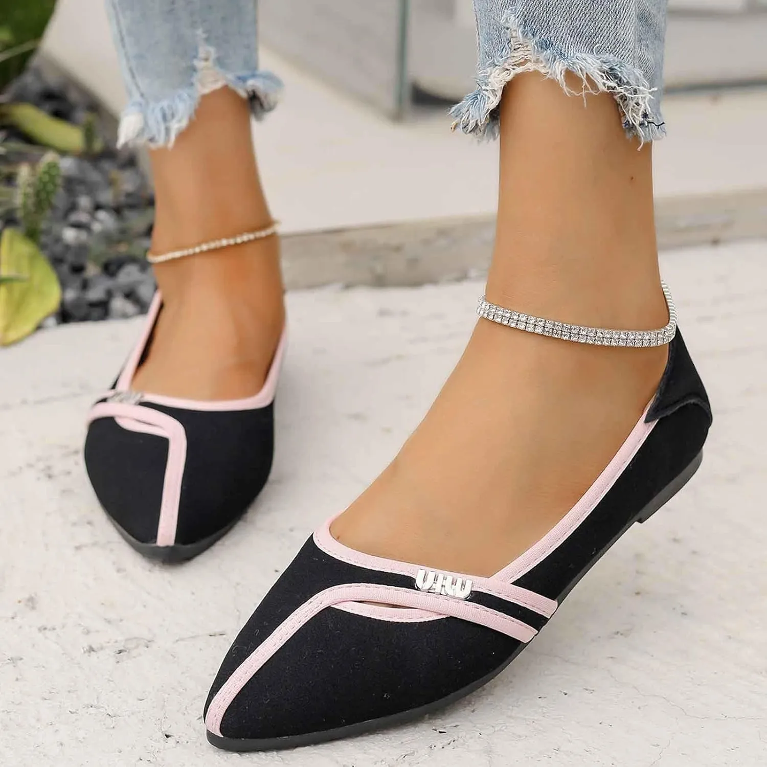 Women's Casual Slip On Ballet Comfortable Lightweight Soft Breathable Walking Shoes for Daily Wear with -Slip