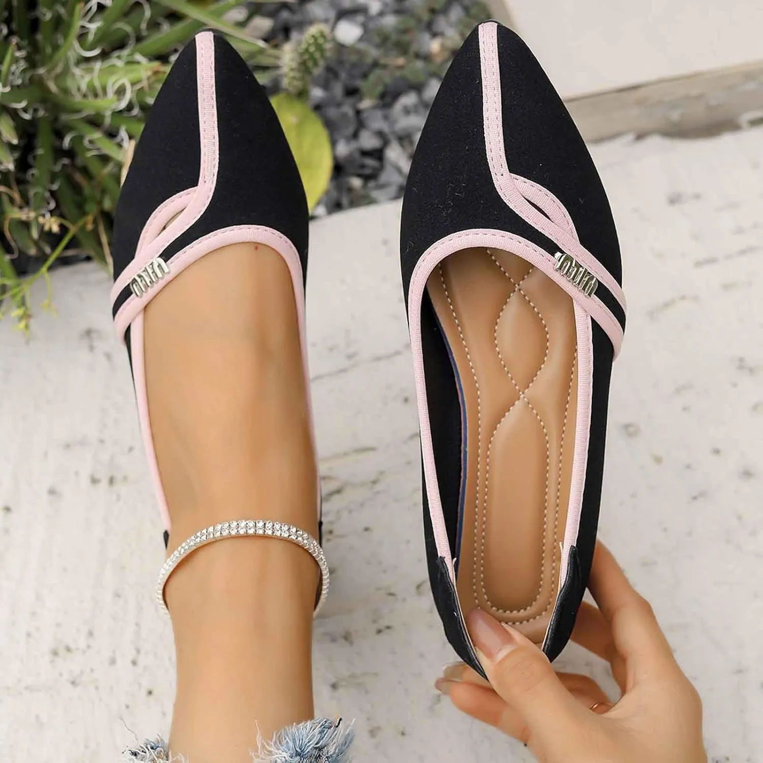 Women's Casual Slip On Ballet Comfortable Lightweight Soft Breathable Walking Shoes for Daily Wear with -Slip
