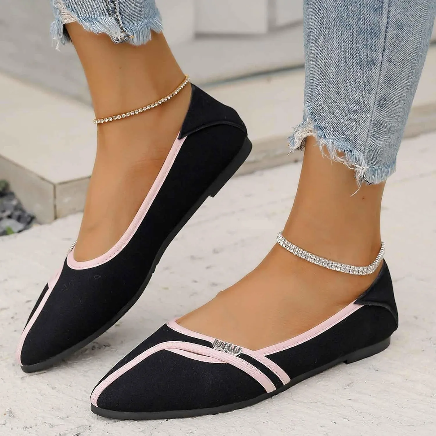 Women's Casual Slip On Ballet Comfortable Lightweight Soft Breathable Walking Shoes for Daily Wear with -Slip