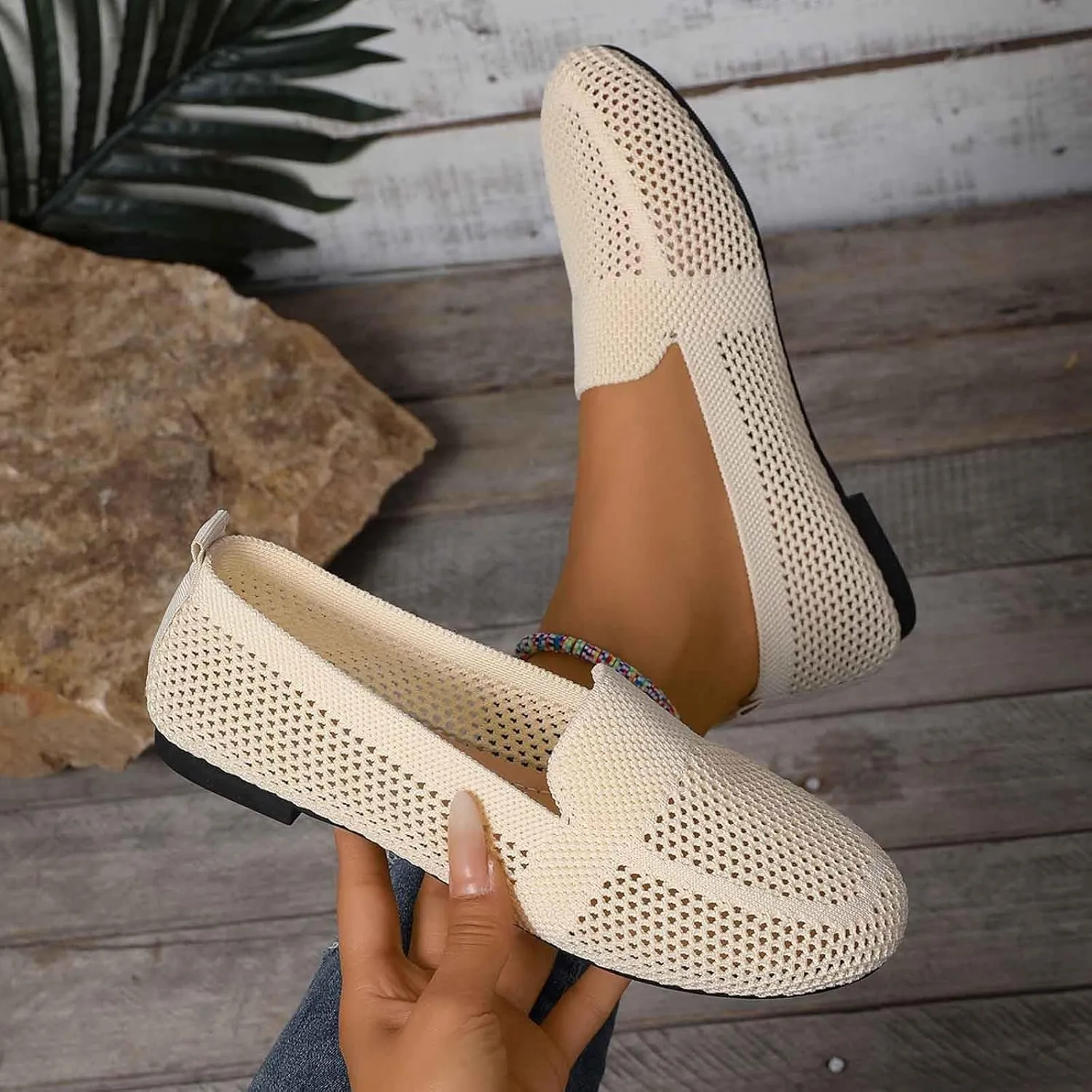 Women's Casual Slip On Shoes Breathable Knit Mesh Flat Comfortable Walking Loafers Daily Wear with Sandals Women Summer