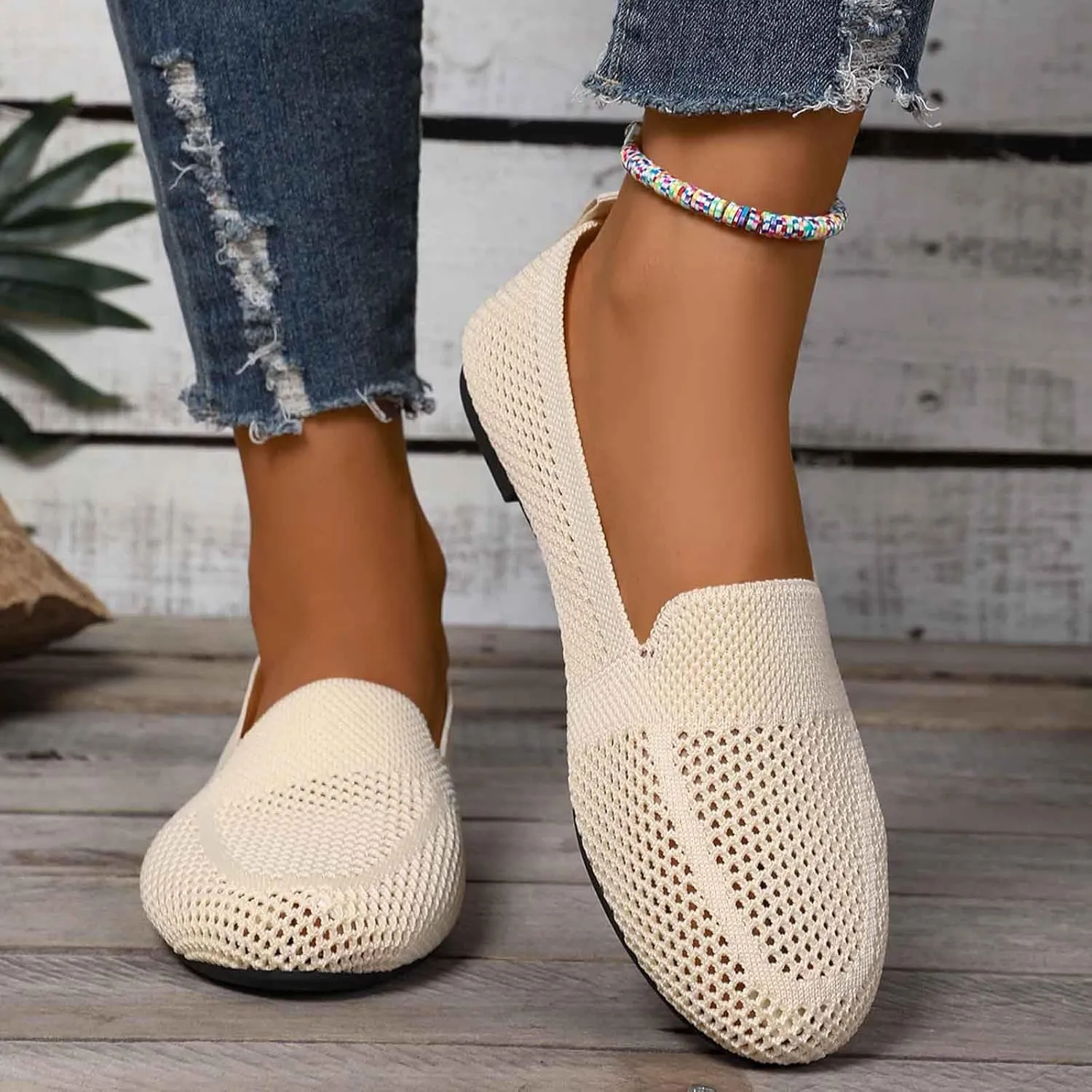 Women's Casual Slip On Shoes Breathable Knit Mesh Flat Comfortable Walking Loafers Daily Wear with Sandals Women Summer