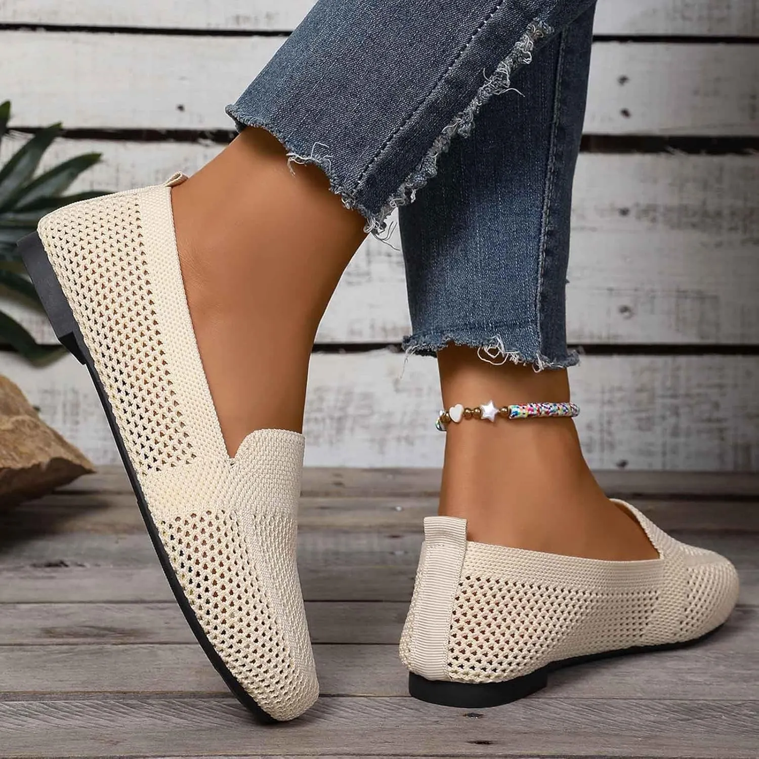 Women's Casual Slip On Shoes Breathable Knit Mesh Flat Comfortable Walking Loafers Daily Wear with Sandals Women Summer