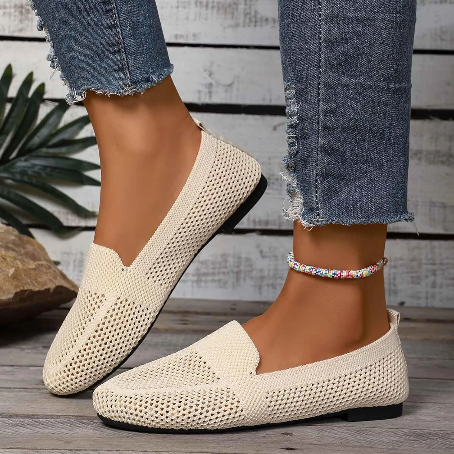 Women's Casual Slip On Shoes Breathable Knit Mesh Flat Comfortable Walking Loafers Daily Wear with Sandals Women Summer