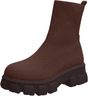 Women's Chelsea Boots Fall Winter Ankle Booties Fashion Slip on Platform Boots Anti-slip Lug Sole Chunky Bootie