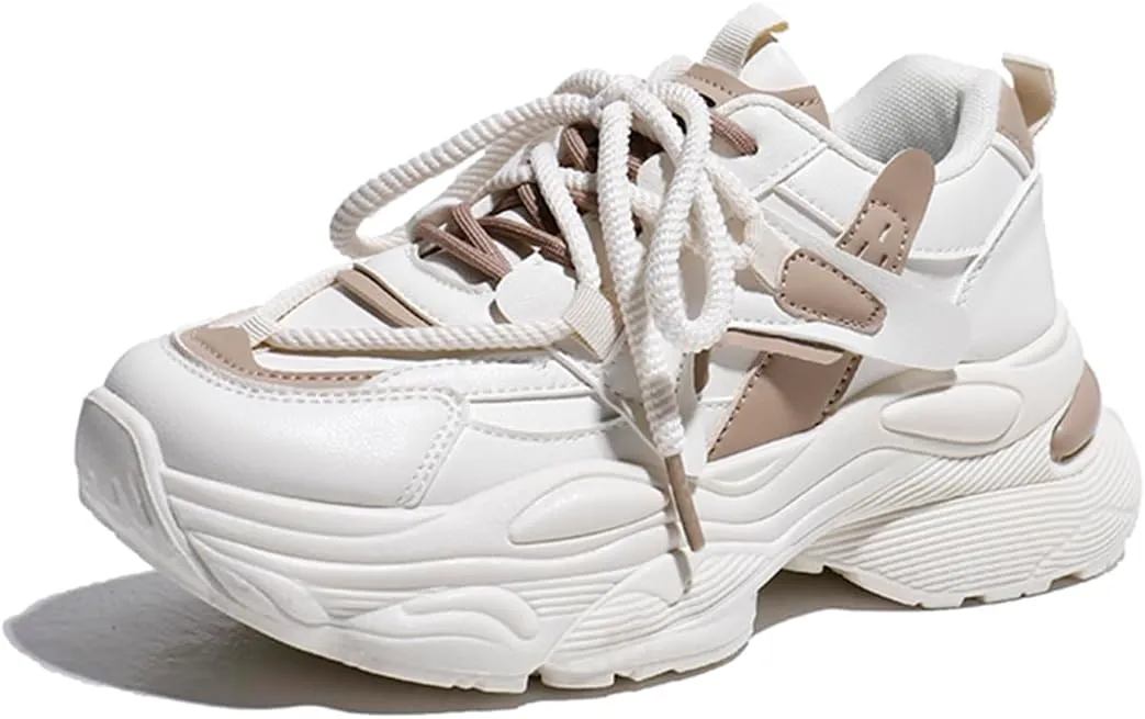 Women's Chunky Platform Sneakers Lightweight Walking Shoes for Women Breathable Retro Lace-Up Casual Shoes