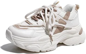 Women's Chunky Platform Sneakers Lightweight Walking Shoes for Women Breathable Retro Lace-Up Casual Shoes