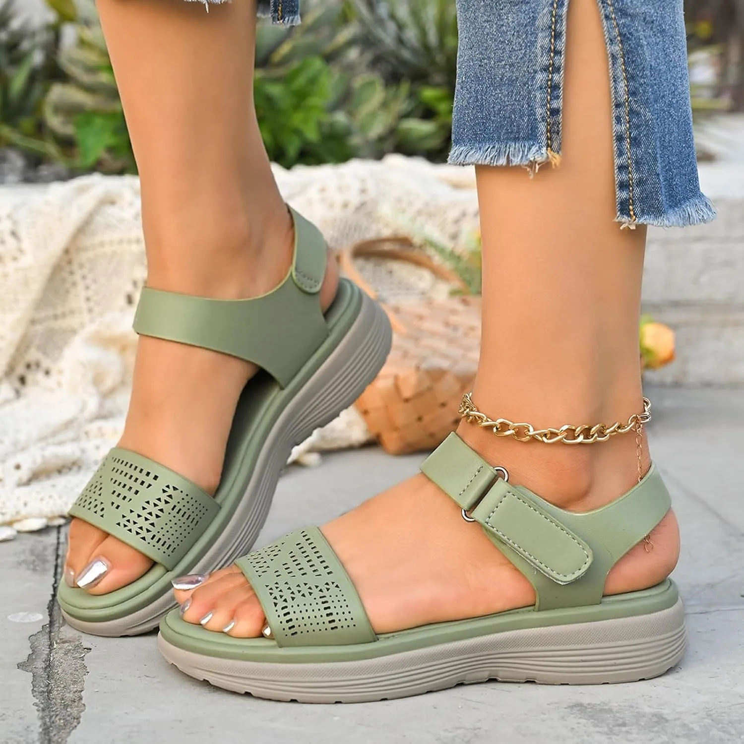 Women's Comfortable Walking Sandals Air Cushion Sport Slingback Elastic Band Platform Shoes Women Toe Ring Sandals
