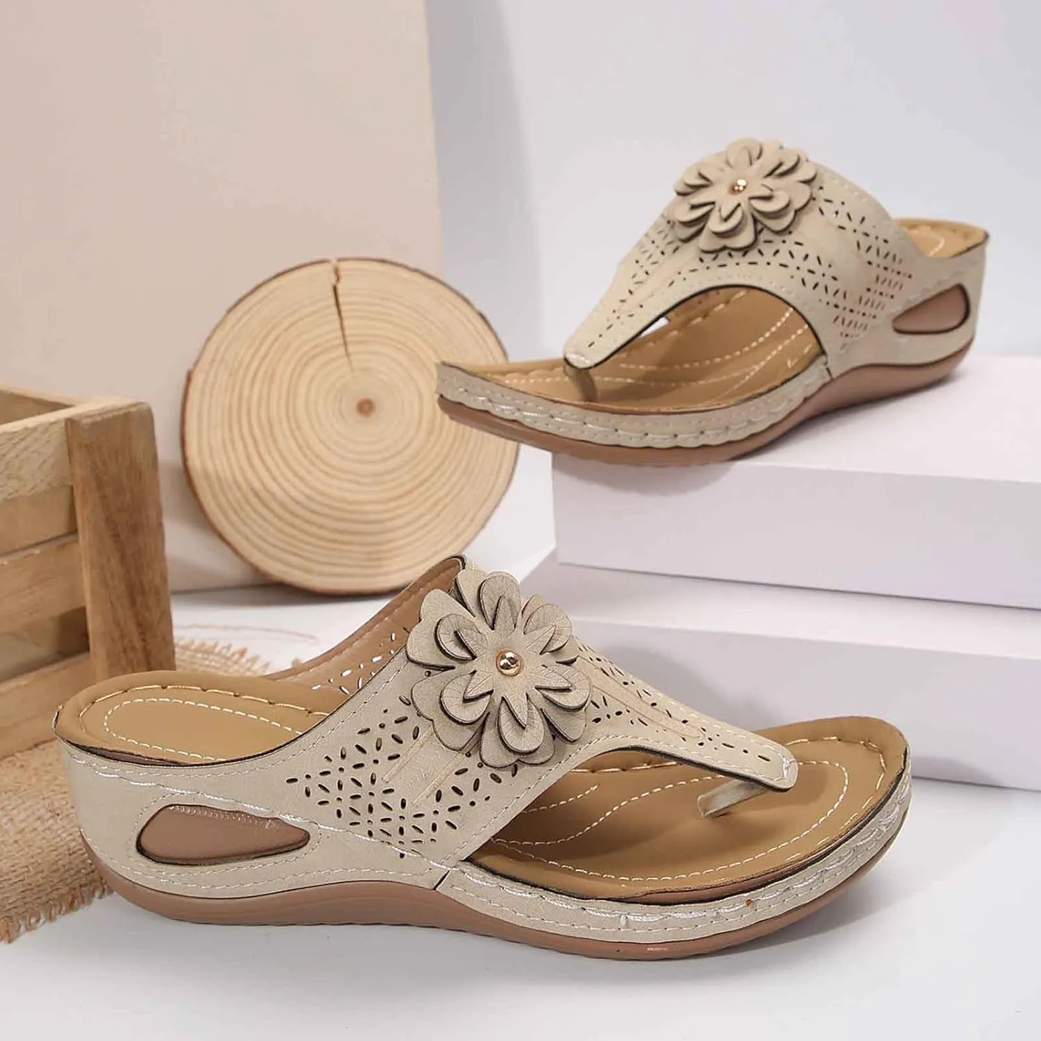 Women's Comfortable Wedge Sandals Open Toe Flip Flops Casual Walking Shoes with Arch Support for Summer Spring