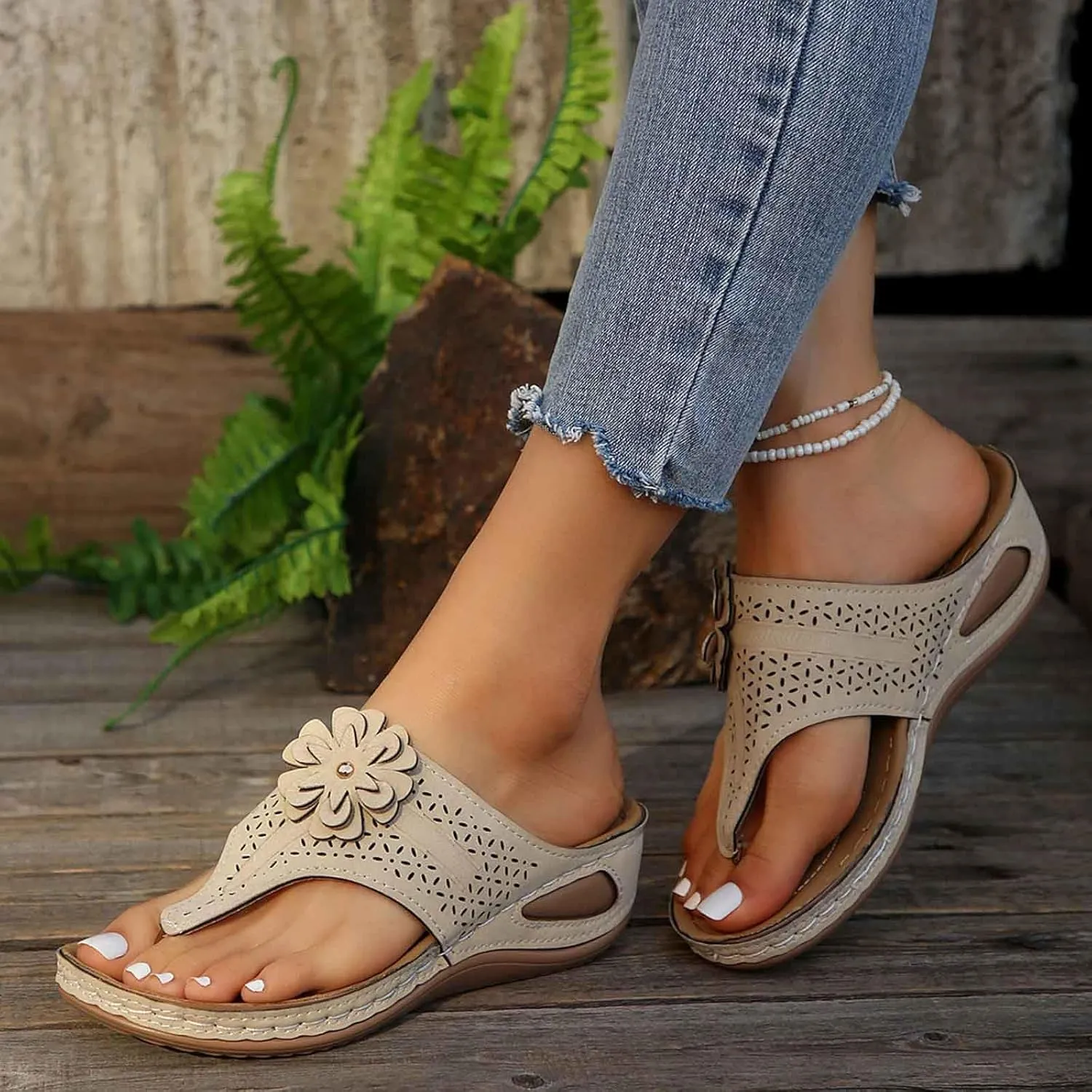 Women's Comfortable Wedge Sandals Open Toe Flip Flops Casual Walking Shoes with Arch Support for Summer Spring