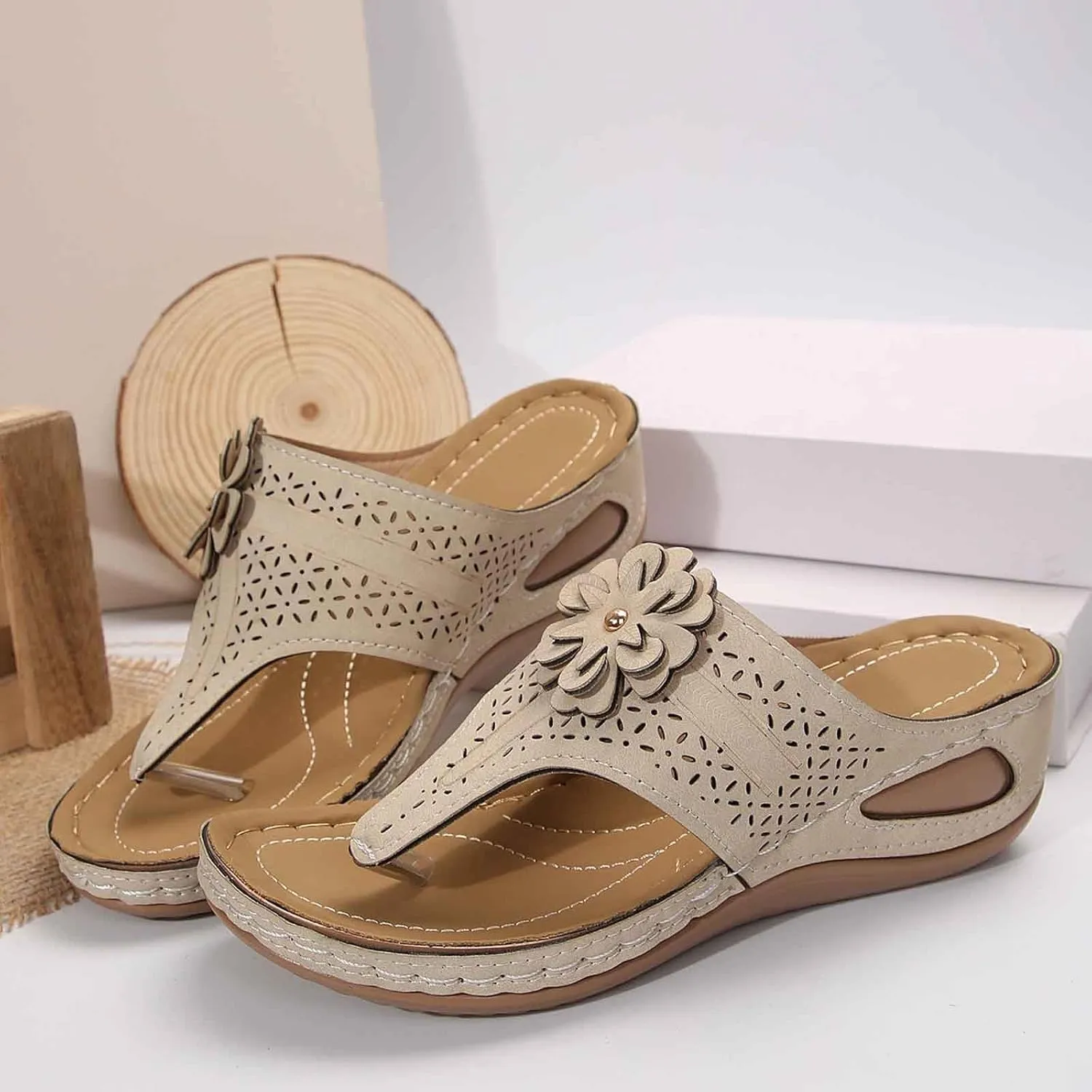 Women's Comfortable Wedge Sandals Open Toe Flip Flops Casual Walking Shoes with Arch Support for Summer Spring