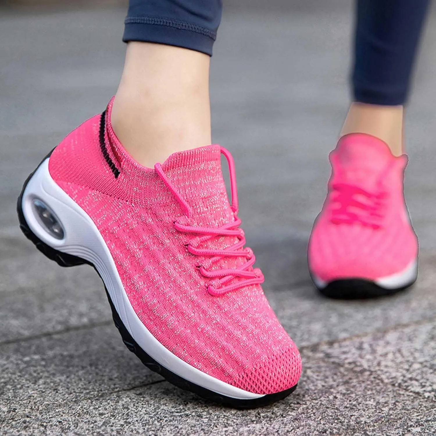 Women's Fashion Fabric Lace Up Solid Color Running Shoes Casual Comfortable Breathable Sneakers No Lace Athletic Shoes Women