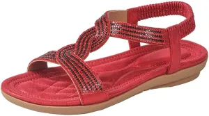 Women's Flat Sandals Breathable Comfortable Slip On Summer Beach Shoes Dressy Casual Lightweight Elastic Strap